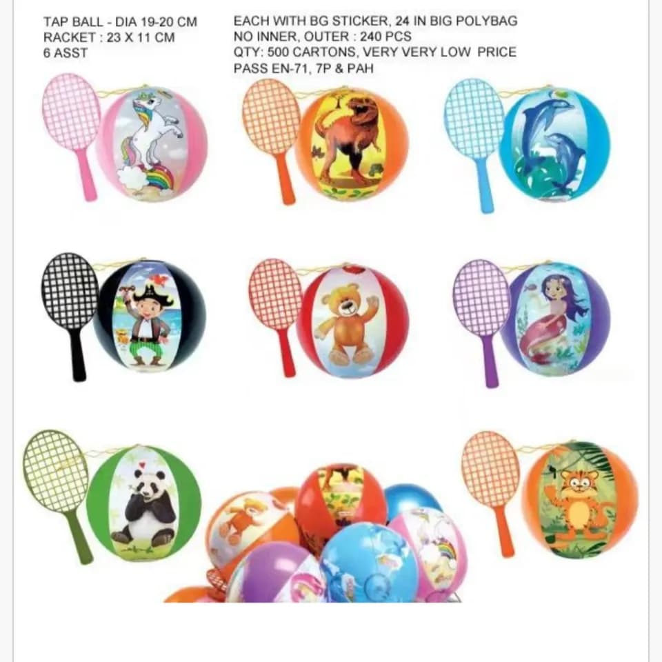 Zestaw Rakieta z Piłką Plażową 23x19cm, Mix Wzorów, 6 Asort.