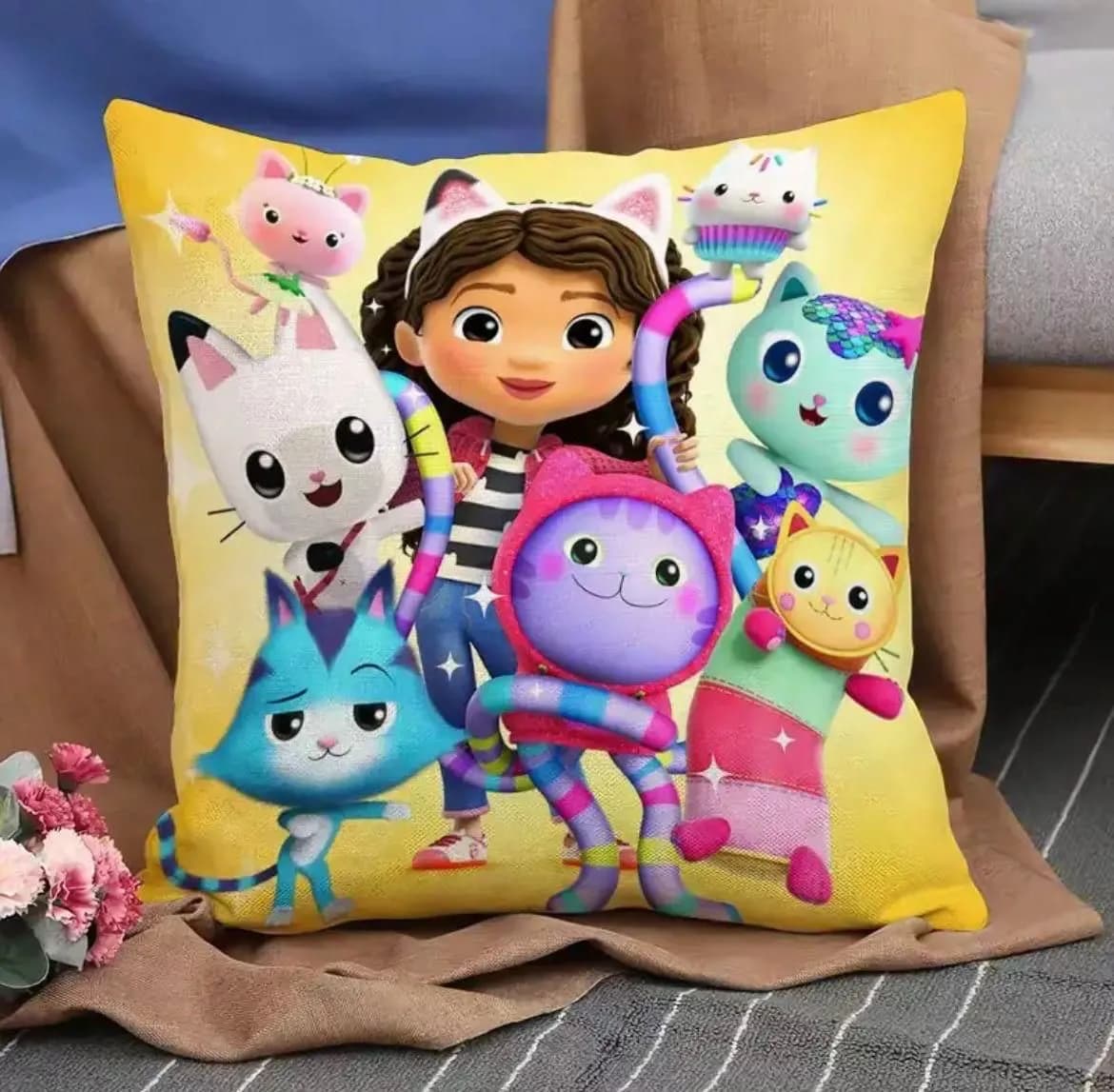 Poduszka 45x45cm Koci Domek Gabi Żółta Dekoracyjna