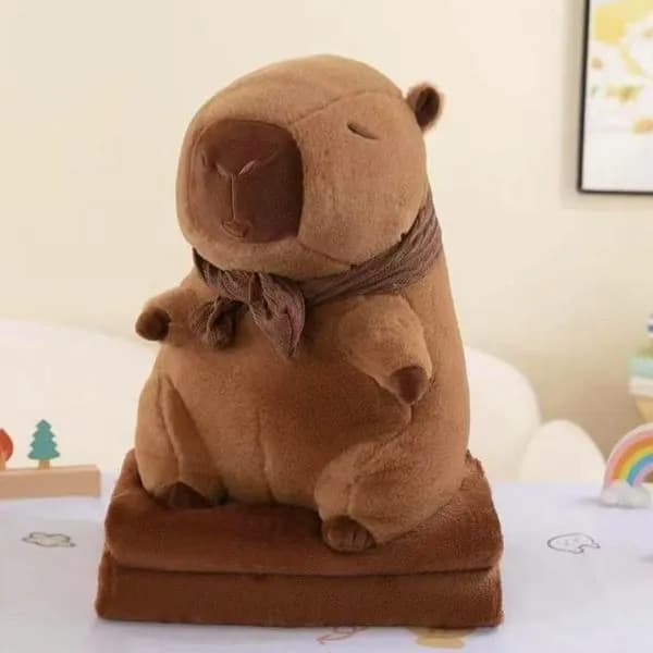Maskotka Kapibara na Kocyk 2w1, Brązowa Pluszowa