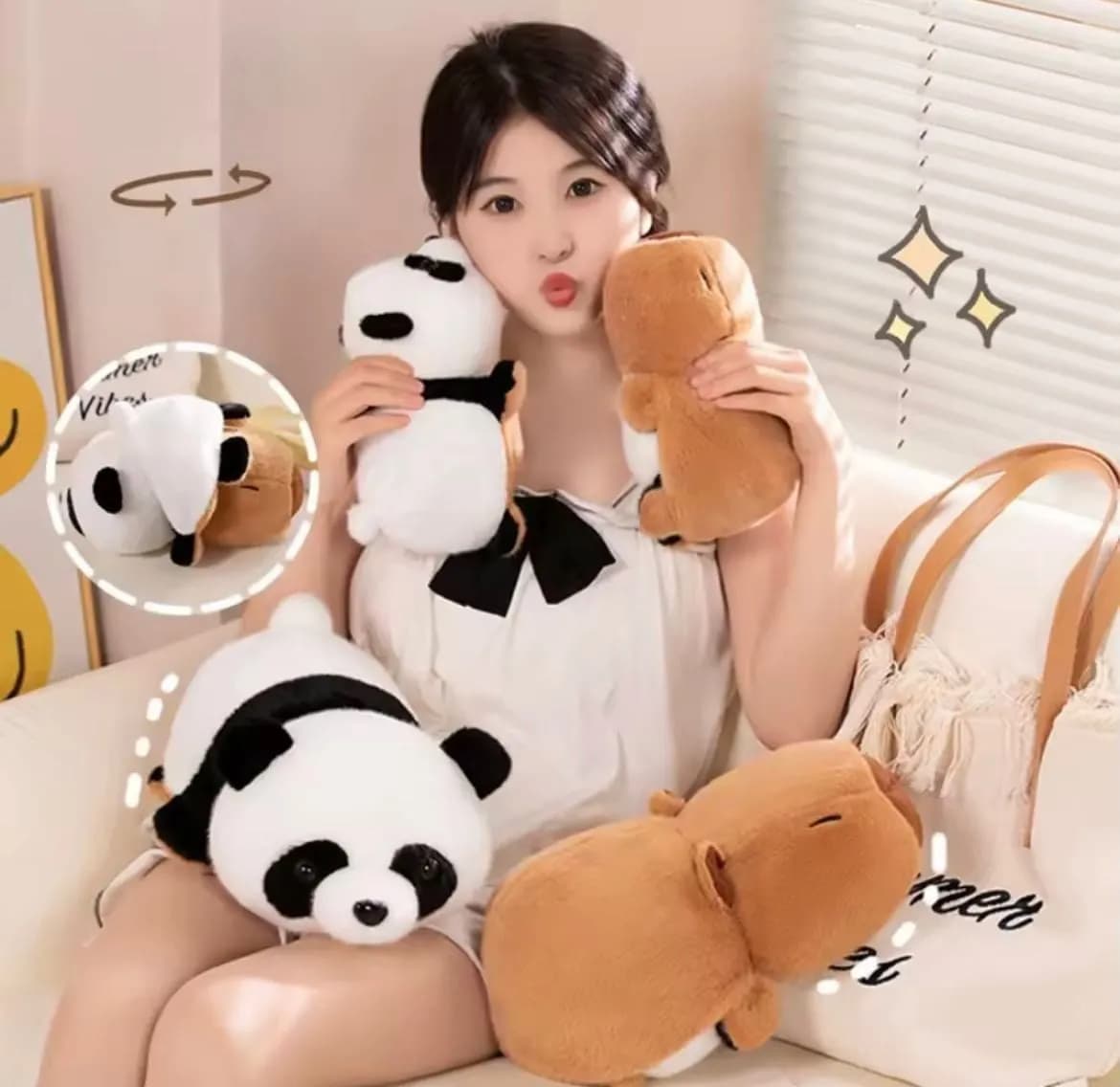 Maskotka Pluszowa Dwustronna 2IN1 Panda i Kapibara 20cm