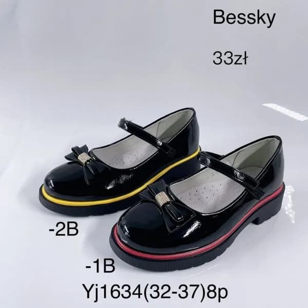 Półbuty Dziecięce Bessky Lakierowane z Kokardą Rozmiary 32-37