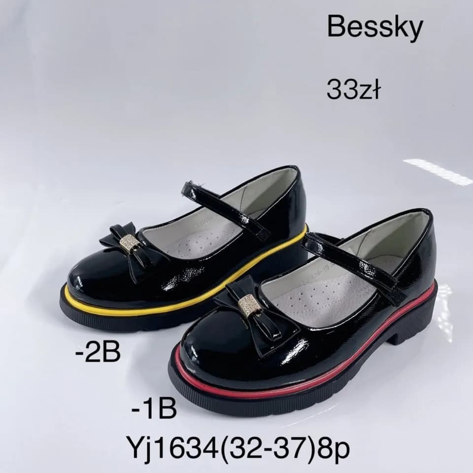 Półbuty Dziecięce Bessky Lakierowane Rozmiar 32-37 Czarno-Kolorowe