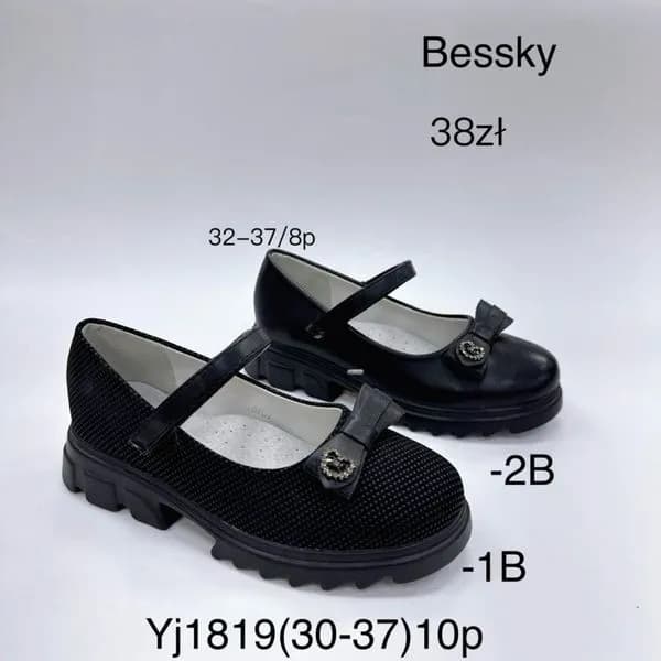 Półbuty dziecięce Bessky czarne z kokardą, rozm. 32-37