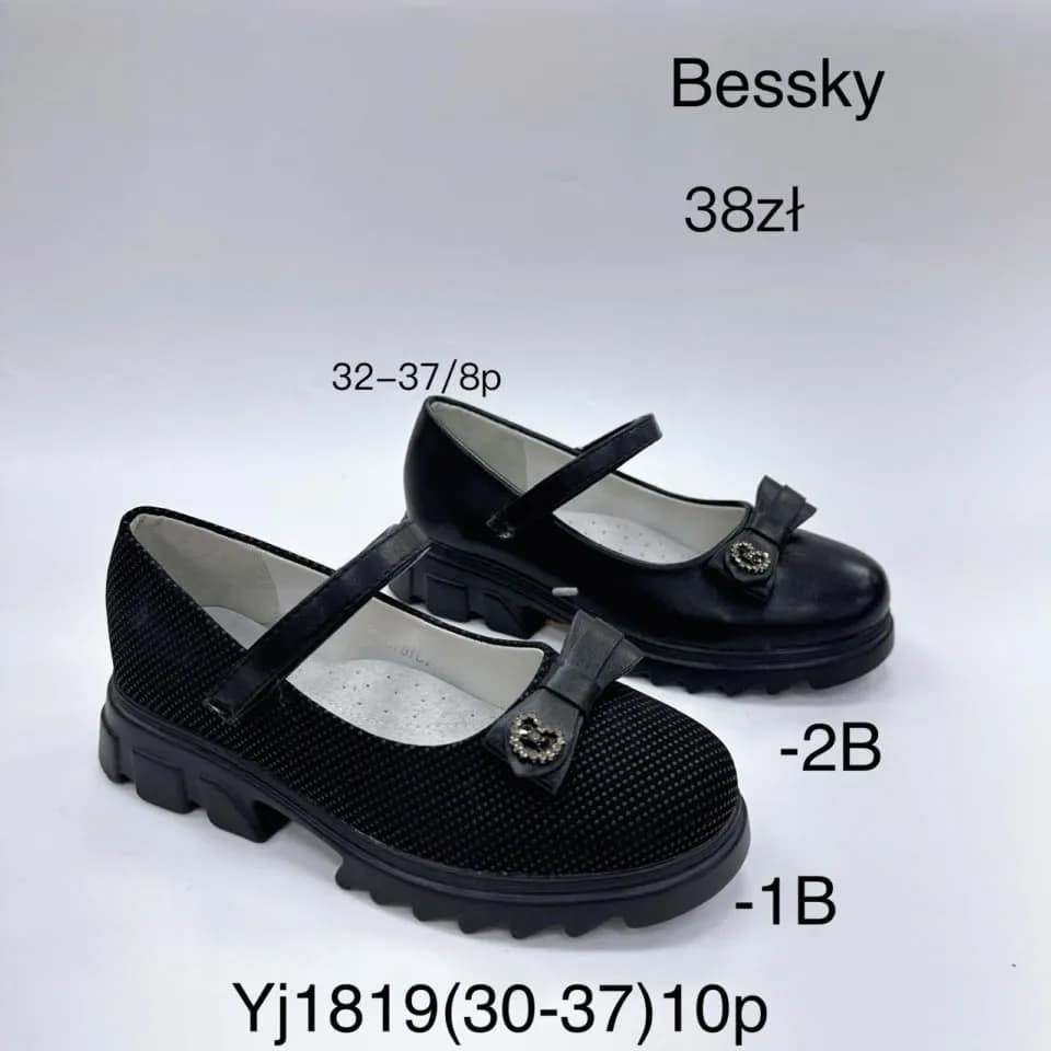 Półbuty dziecięce Bessky czarne z kokardą, rozm. 32-37