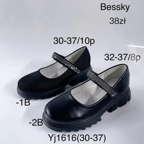 Półbuty Dziecięce Bessky Rozmiar 30-37 Czarne z Cyrkoniami