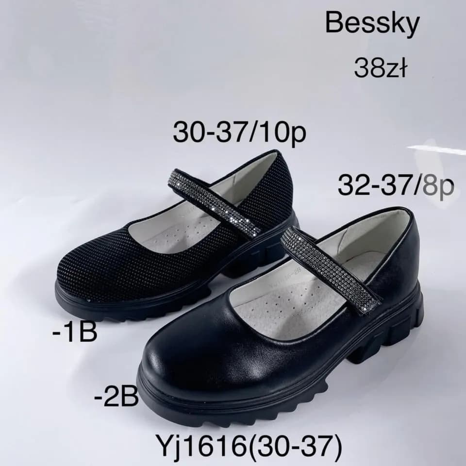 Półbuty Dziecięce Bessky Rozmiar 30-37 Czarne z Cyrkoniami