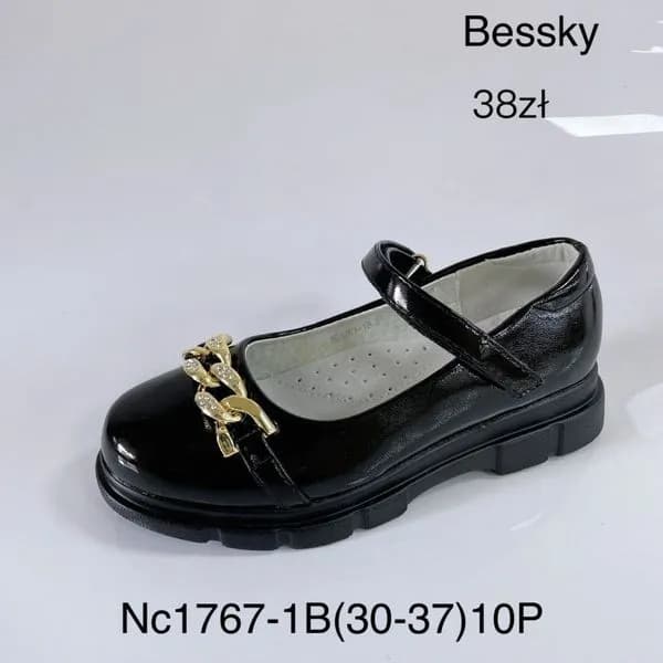 Sandały dziecięce lakierowane Bessky czarne 30-37 złoty łańcuch