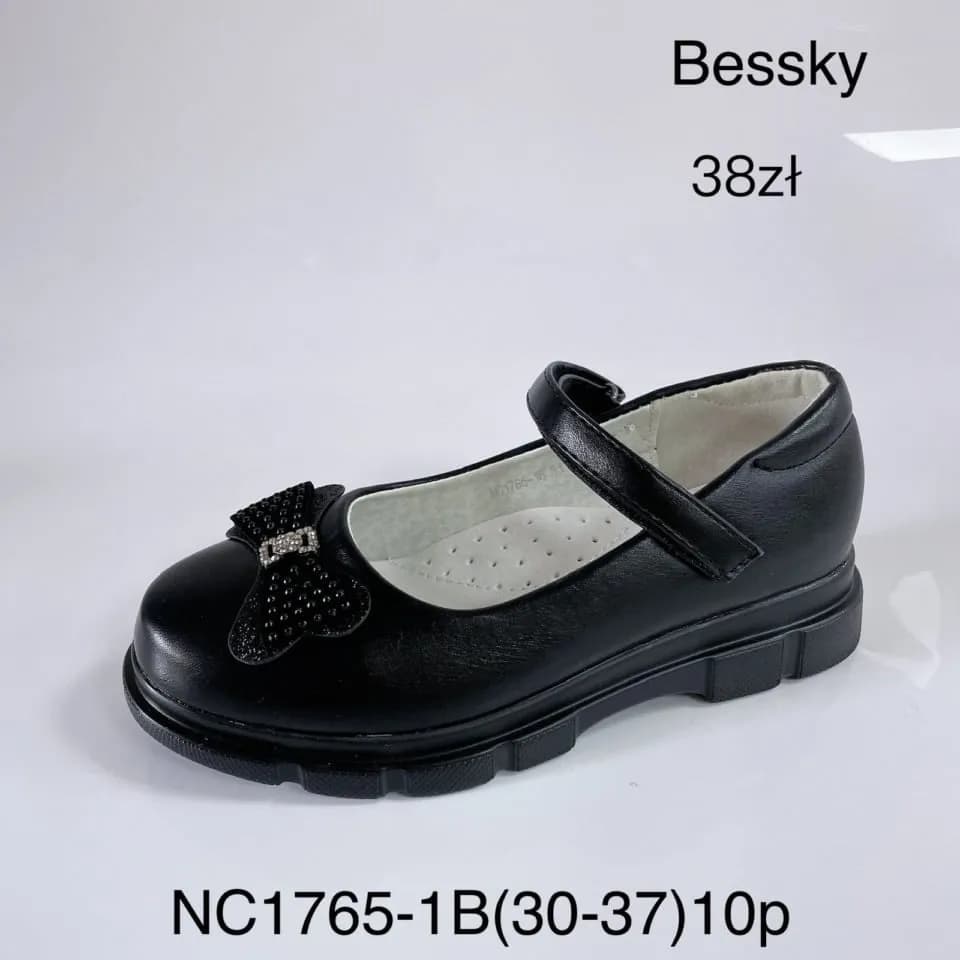 Półbuty Dziecięce Bessky Czarne z Kokardką Rozmiary 30-37