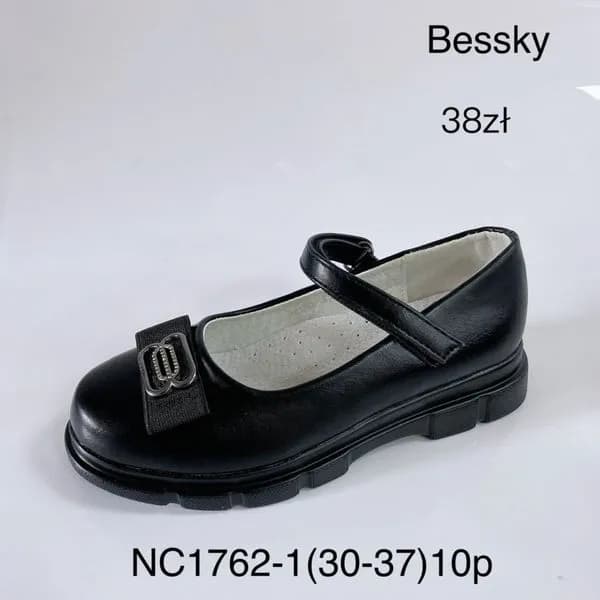 Półbuty Dziecięce Bessky Czarne Rozmiary 30-37 z Ozdobną Klamrą