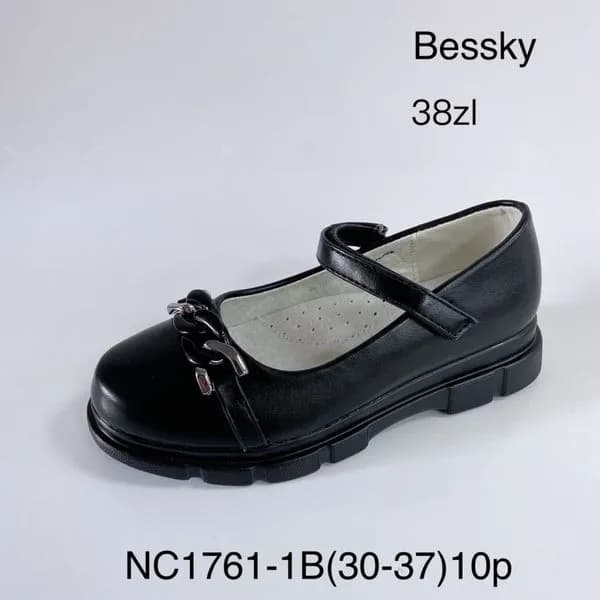 Półbuty dziecięce Bessky czarne z łańcuszkiem, rozmiary 30-37