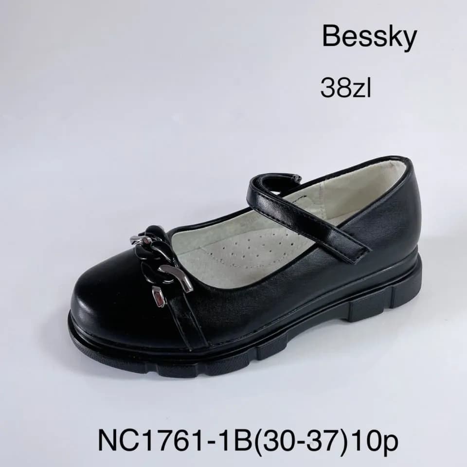 Półbuty dziecięce Bessky czarne z łańcuszkiem, rozmiary 30-37