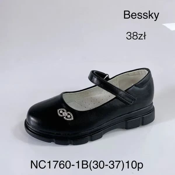 Półbuty Dziecięce Bessky Czarne z Ozdobą Rozmiary 30-37