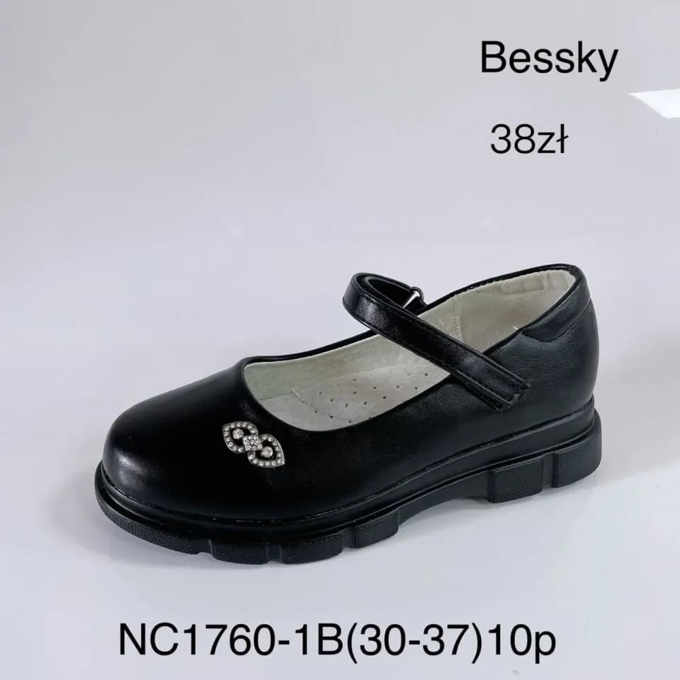 Półbuty Dziecięce Bessky Czarne z Ozdobą Rozmiary 30-37