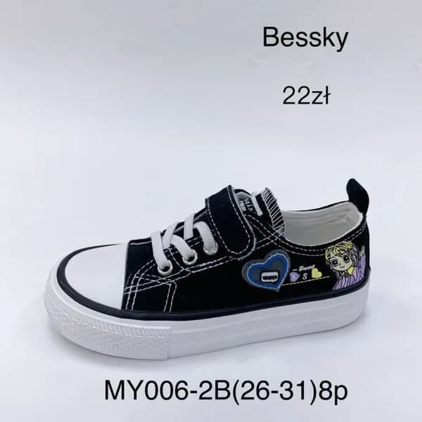 Trampki dziecięce Bessky czarne r. 26-31 z rzepem i nadrukiem