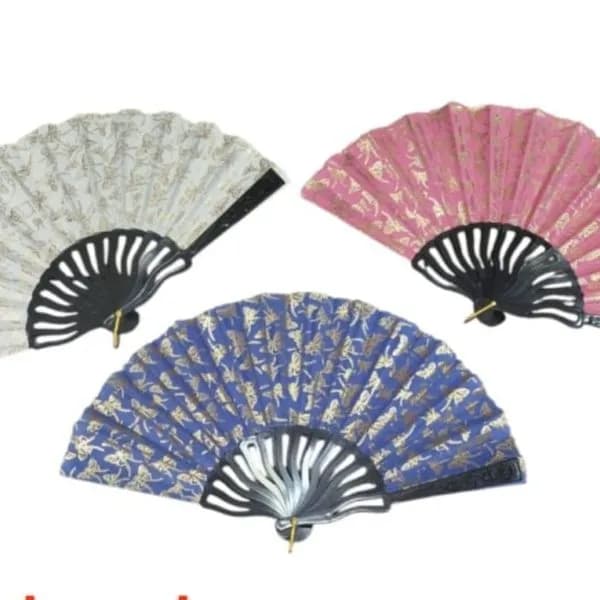 Wachlarz Chiński Drewniany - Mix Kolorów ze Złotym Wzorem, 12 szt.