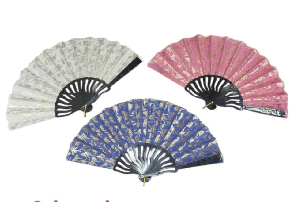 Wachlarz Chiński Drewniany - Mix Kolorów ze Złotym Wzorem, 12 szt.