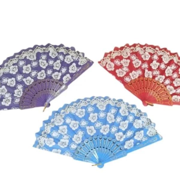 Wachlarz Chiński Drewniany - Mix Kolorów, Wzór Kwiatowy