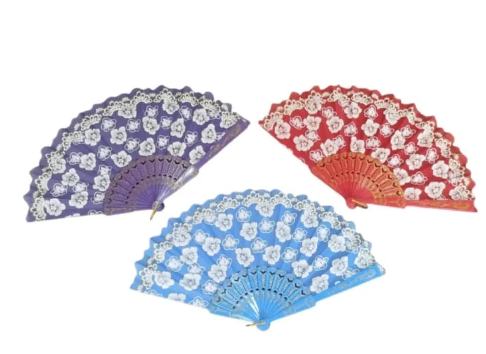 Wachlarz Chiński Drewniany - Mix Kolorów, Wzór Kwiatowy