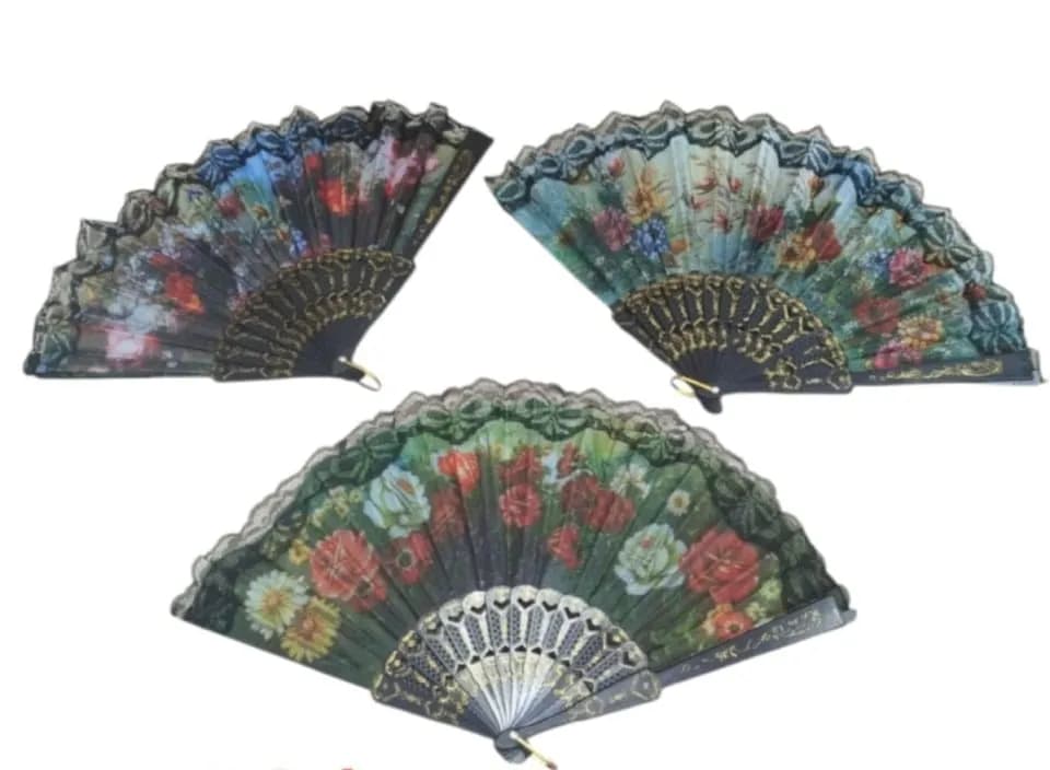 Wachlarz Chiński Drewniany Kwiatowy Mix Wzorów 12szt