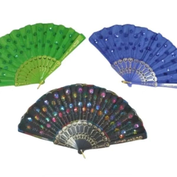 Wachlarz Chiński Drewniany z Cekinami - Mix Kolorów, 12 szt.