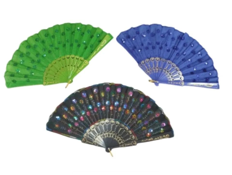 Wachlarz Chiński Drewniany z Cekinami - Mix Kolorów, 12 szt.