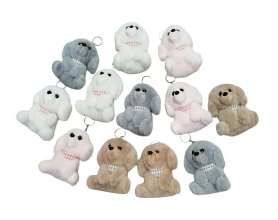 Brelok do Kluczy Pluszowy Piesek z Kokardą Mix Kolorów 12szt