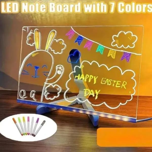 Tablica LED Świecąca do Notatek z 7 Długopisami, Akrylowa
