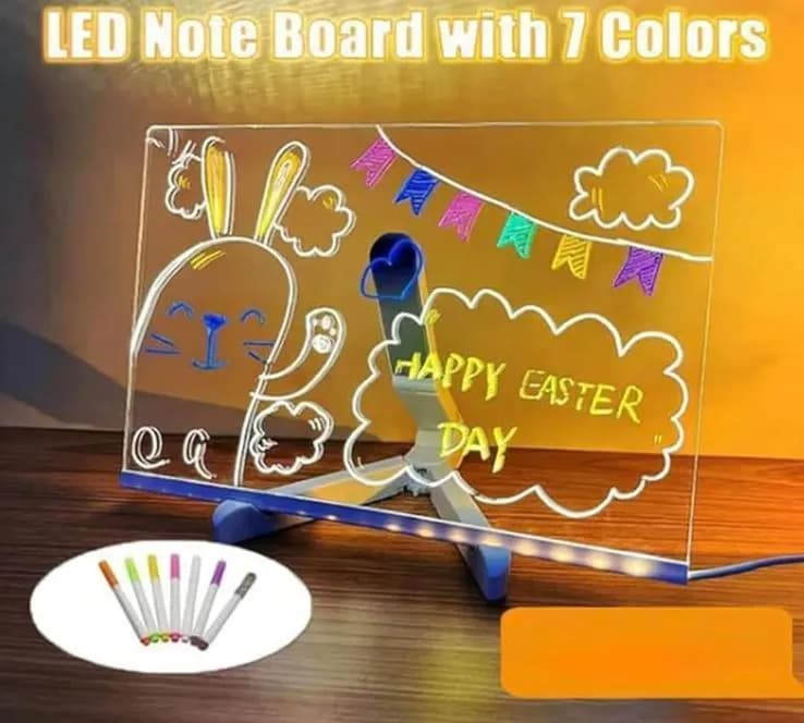 Tablica LED Świecąca do Notatek z 7 Długopisami, Akrylowa