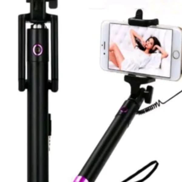 Selfie Stick do Telefonu z Kablem, Składany Monopod, Czarno-Różowy