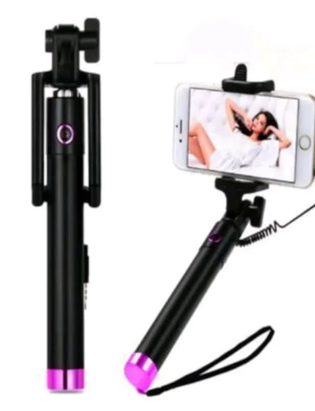 Selfie Stick do Telefonu z Kablem, Składany Monopod, Czarno-Różowy