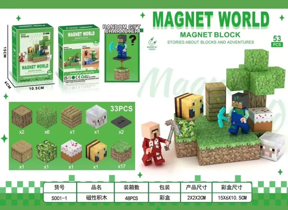 Klocki Magnetyczne Magnet World Magnet Block 53PCS Pixel Świat