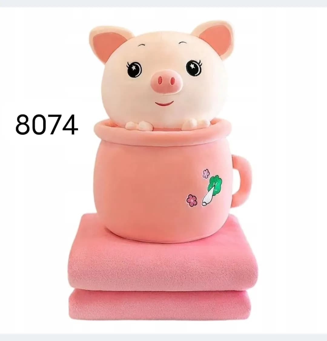 Maskotka z kocykiem 45cm Świnka w kubku różowa