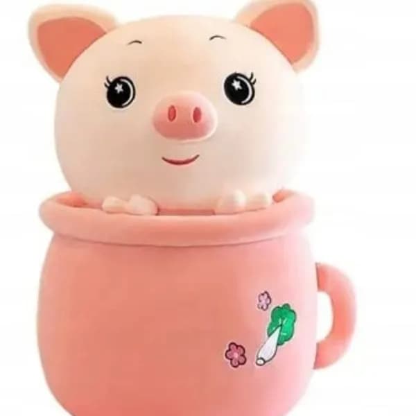 Maskotka Pluszowa Świnka w Kubku 35cm Różowa
