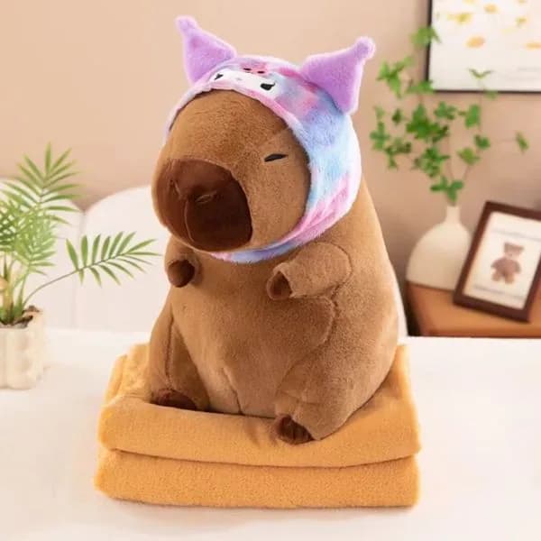 Maskotka Kapibara w Kapturku z Kocykiem 120x150cm