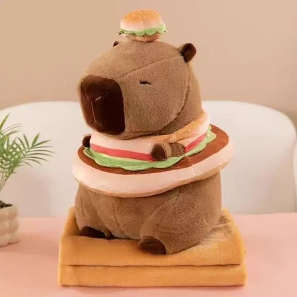 Maskotka Kapibara z Hamburgerem i Kocykiem 120x150cm