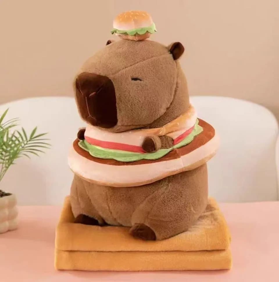 Maskotka Kapibara z Hamburgerem i Kocykiem 120x150cm