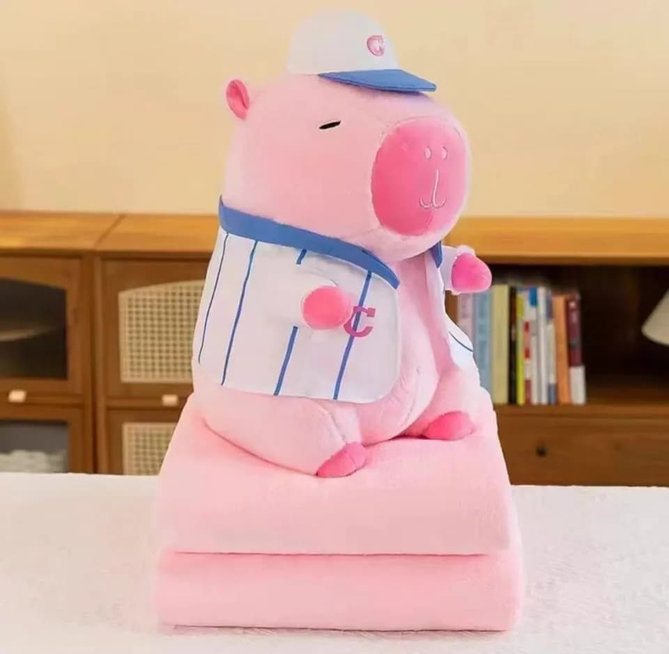 Maskotka Różowa Kapibara z Kocykiem 120x150cm Baseballista