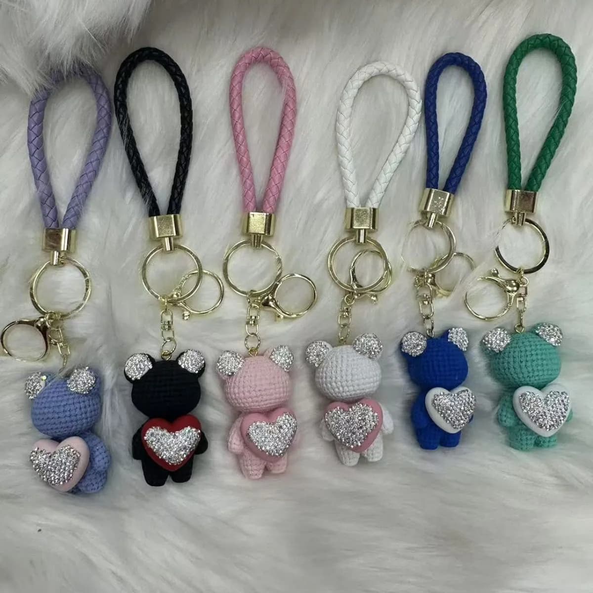 Brelok do Kluczy Miś z Sercem i Cyrkoniami, Mix Kolorów 12szt