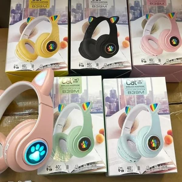 Słuchawki na Bluetooth Cat Ear B39M z uszami LED, 6 szt. Mix