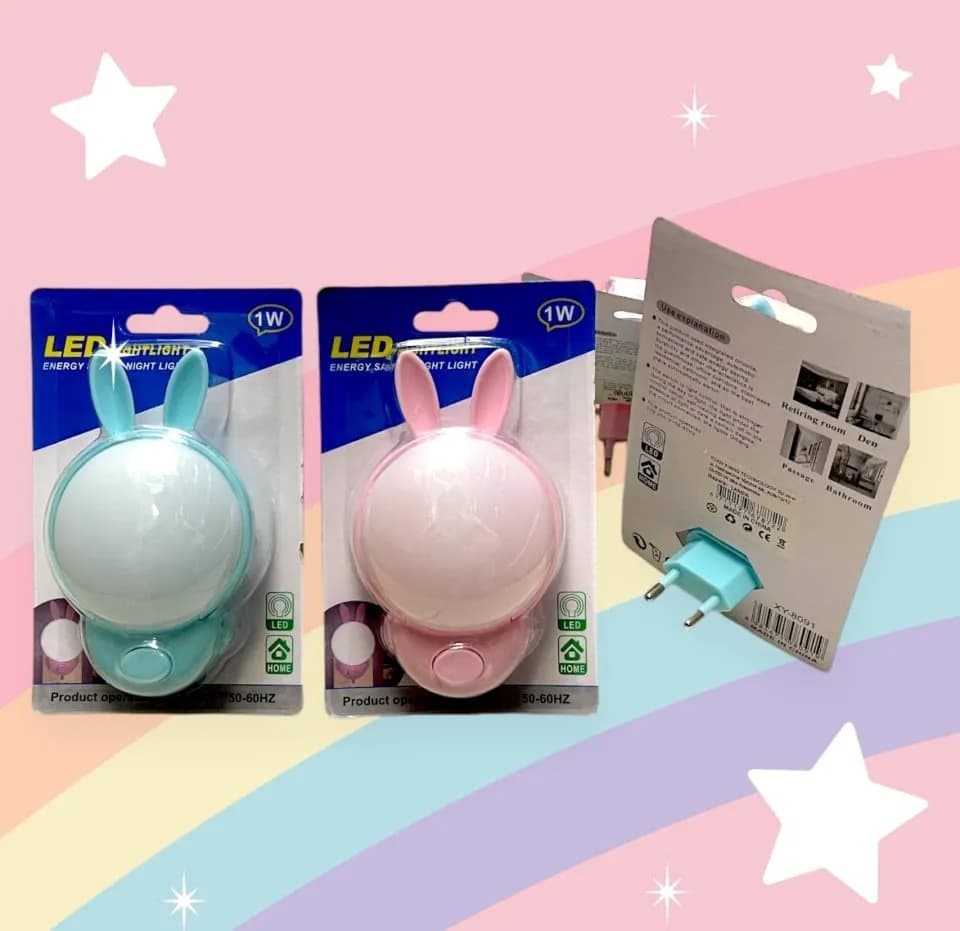 Lampa nocna do gniazdka LED 1W Królik Mix kolorów 12szt