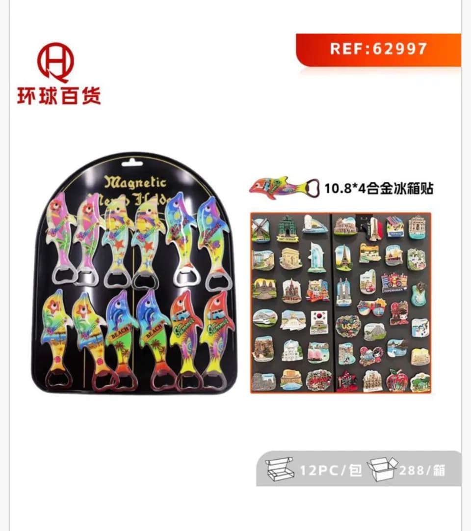 Magnes na lodówkę otwieracz do butelek Delfin 10,8x4cm 12szt