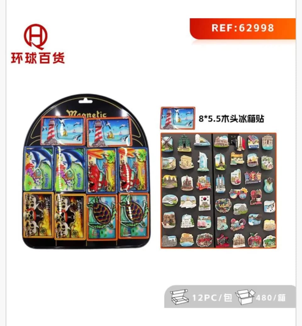 Magnes na Lodówkę 8x5,5cm Drewniany Mix Wzorów 12 szt