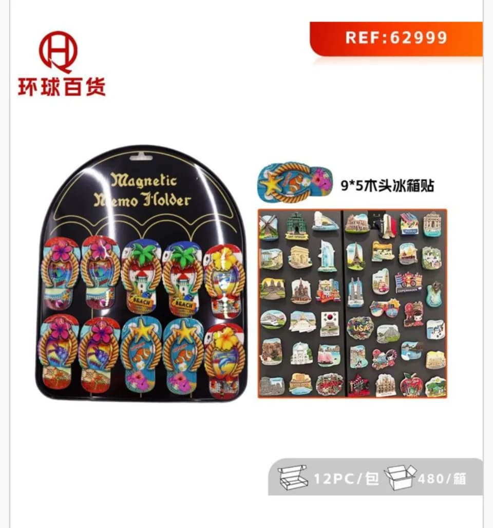 Magnes na Lodówkę Japonki Drewniane 9x5cm 12 szt.