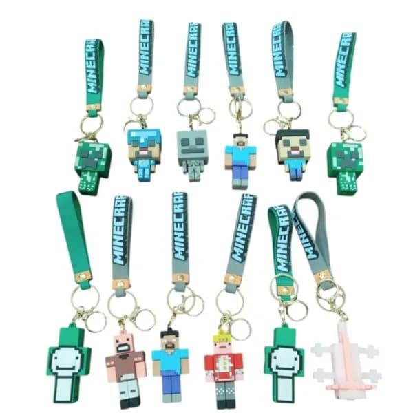 Brelok do Kluczy Minecraft Figurka 3D z Paskiem - Zestaw 12 szt.