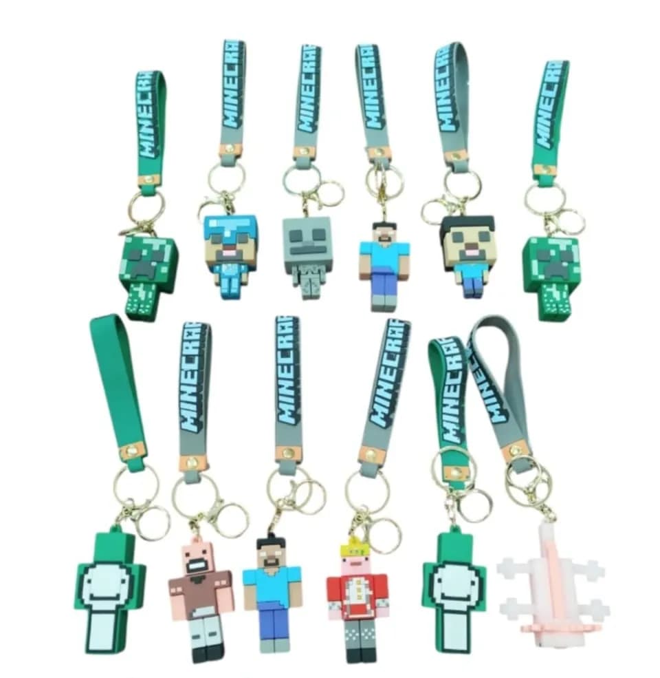 Brelok do Kluczy Minecraft Figurka 3D z Paskiem - Zestaw 12 szt.