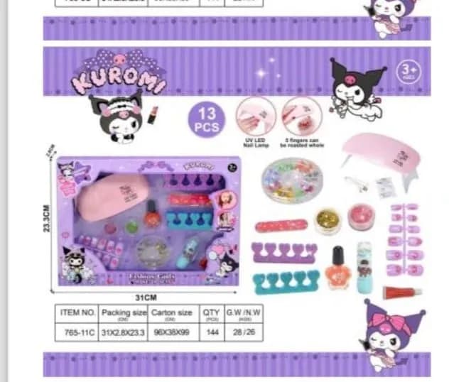 Zestaw Kosmetyczny dla Dzieci Kuromi 13PCS z Lampą UV LED 31cm