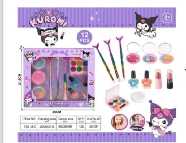 Zestaw Kosmetyczny dla Dzieci Kuromi 12PCS, Pędzle Syrenki 25cm