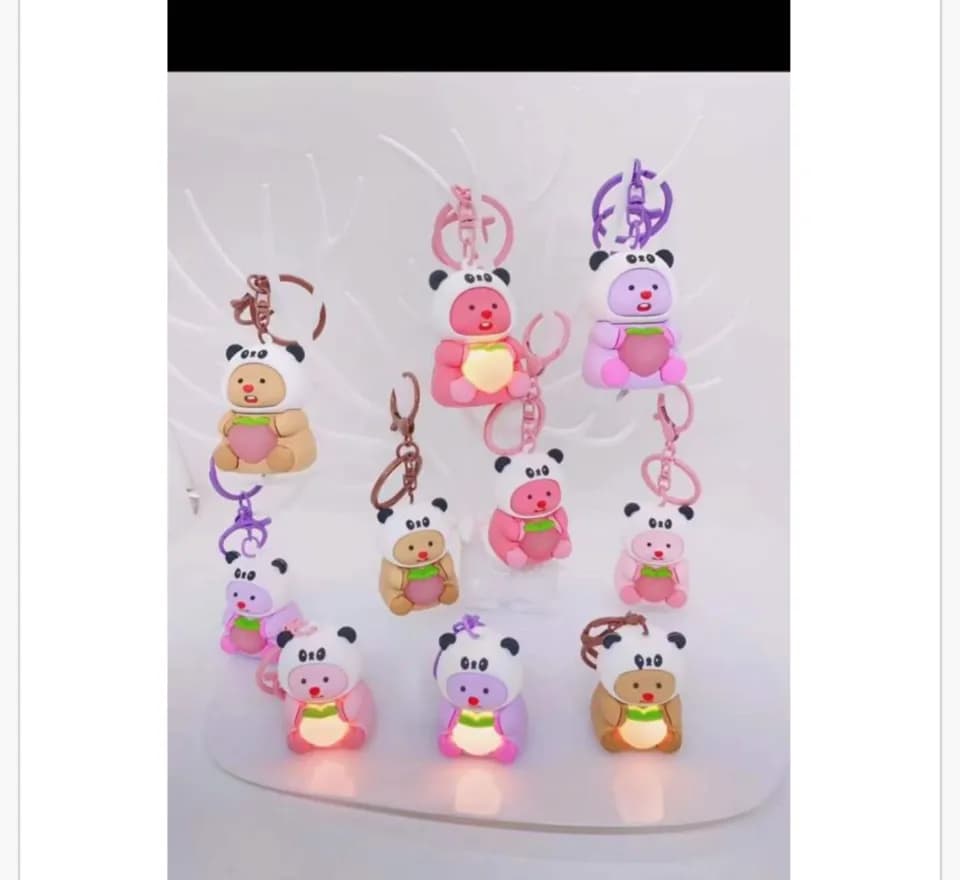 Brelok do Kluczy Świecący Panda w Owocu, Mix Kolorów, 12 szt.