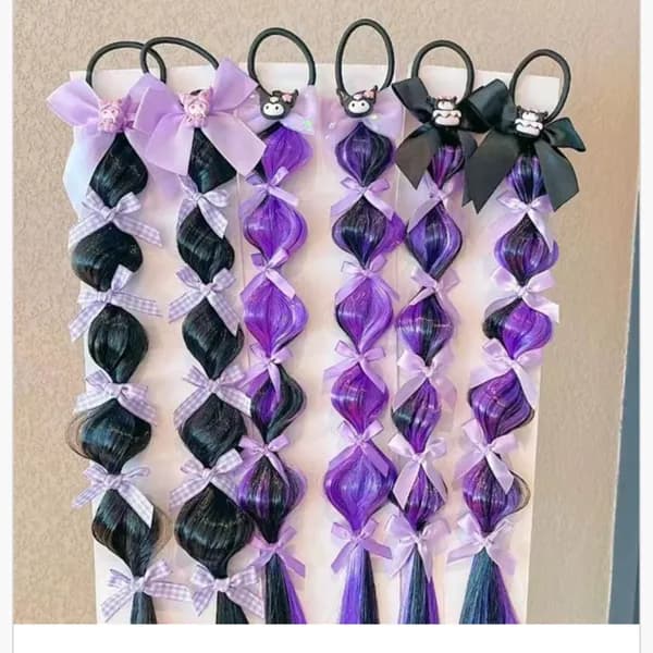 Debata o Perukach - Kolorowe warkocze na gumce z kokardkami 24 szt