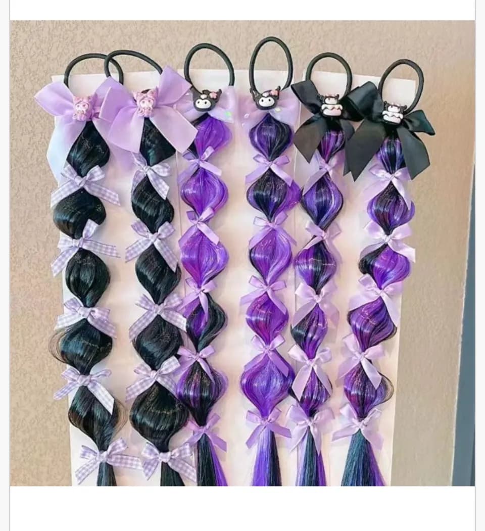 Koloryowe warkocze na gumce z kokardkami 24 szt